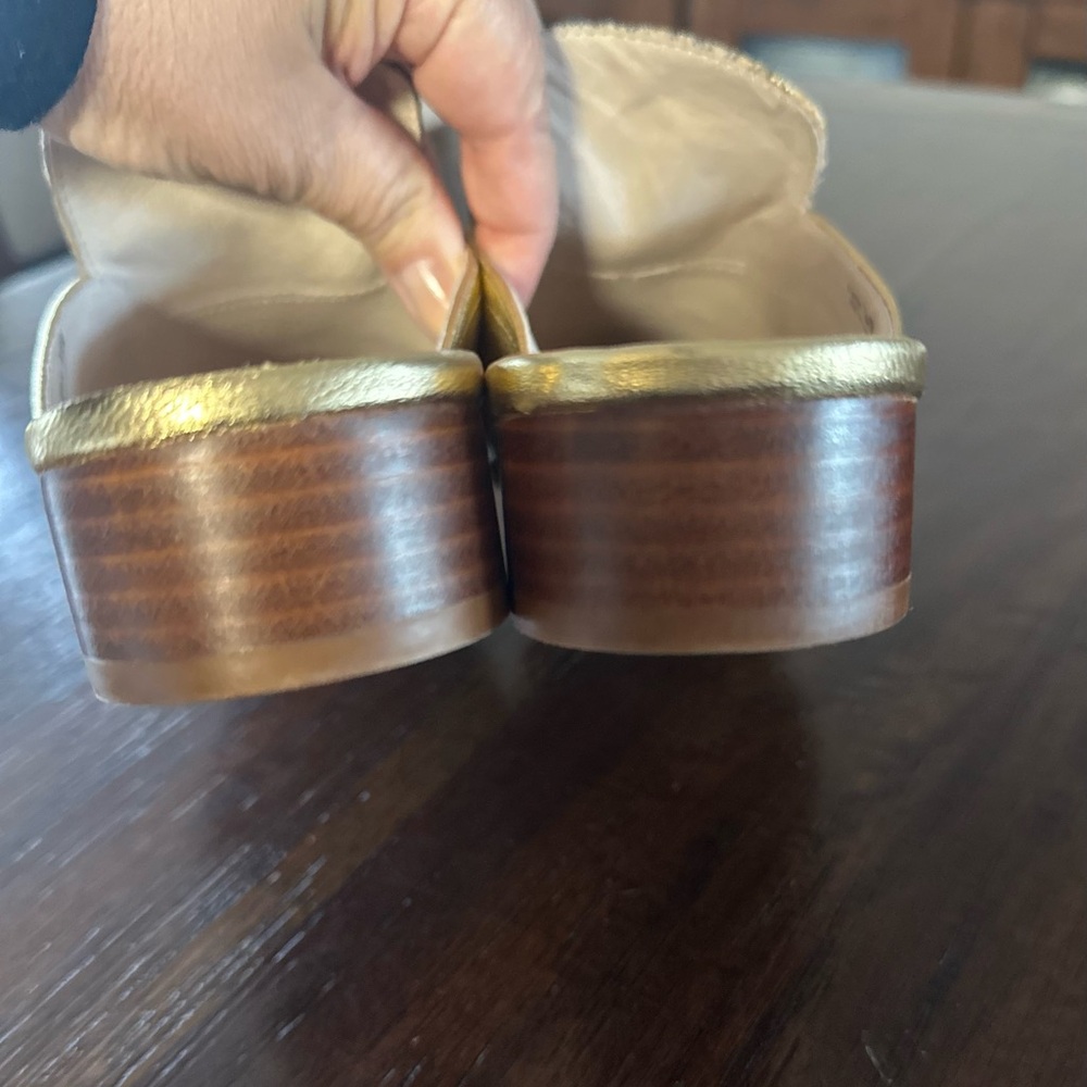 42 Gold Rue Leather Loafer Mule Snake Metallic sz 9 - Picture 6 of 7